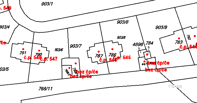 Rožnov pod Radhoštěm 546 na parcele st. 787 v KÚ Rožnov pod Radhoštěm, Katastrální mapa