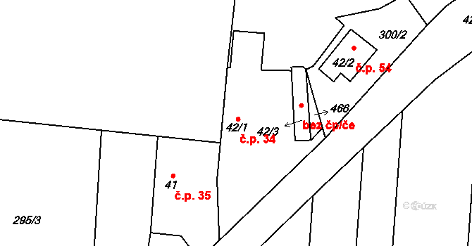 Choťánky 34 na parcele st. 42/1 v KÚ Choťánky, Katastrální mapa