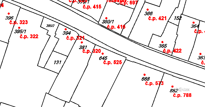 Lysá nad Labem 525 na parcele st. 645 v KÚ Lysá nad Labem, Katastrální mapa