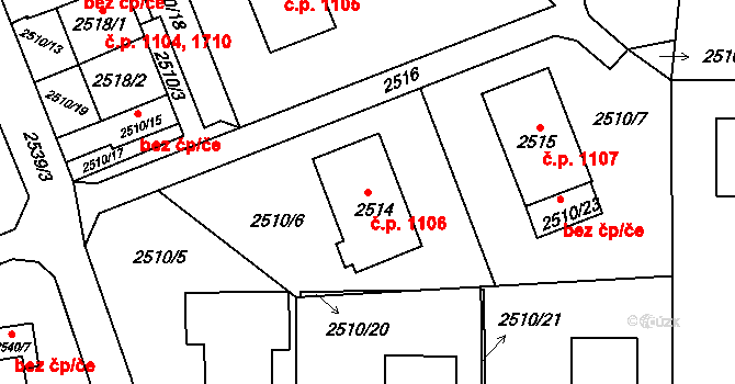 Kadaň 1106 na parcele st. 2514 v KÚ Kadaň, Katastrální mapa