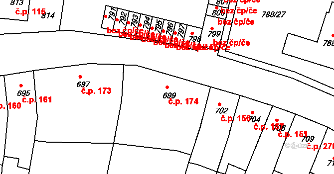 Proboštov 174 na parcele st. 699 v KÚ Proboštov u Teplic, Katastrální mapa