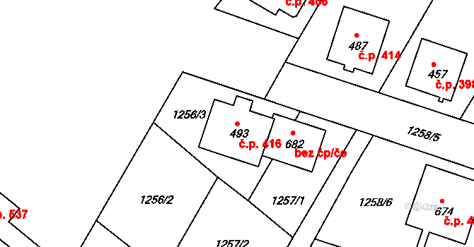 Stařeč 416 na parcele st. 493 v KÚ Stařeč, Katastrální mapa