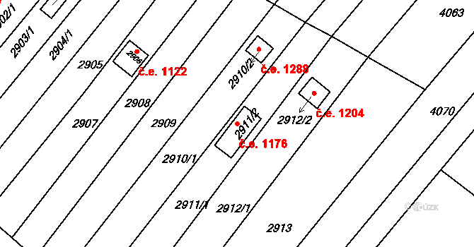 Žebětín 1176, Brno na parcele st. 2911/2 v KÚ Žebětín, Katastrální mapa