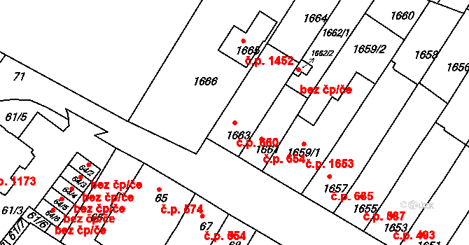 Husovice 660, Brno na parcele st. 1663 v KÚ Husovice, Katastrální mapa