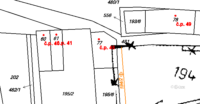 Seletice 48, Postoloprty na parcele st. 77 v KÚ Seménkovice, Katastrální mapa