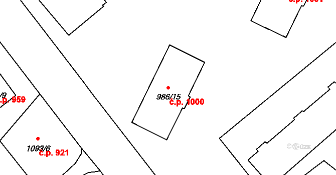 Pelhřimov 1000 na parcele st. 986/15 v KÚ Pelhřimov, Katastrální mapa