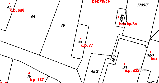 Suchdol nad Lužnicí 77 na parcele st. 44 v KÚ Suchdol nad Lužnicí, Katastrální mapa