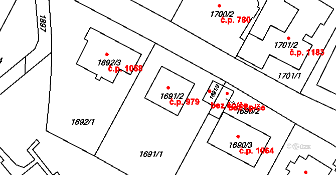 Podolí 979, Praha na parcele st. 1691/2 v KÚ Podolí, Katastrální mapa
