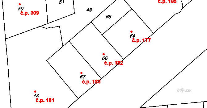 Dejvice 182, Praha na parcele st. 66 v KÚ Dejvice, Katastrální mapa