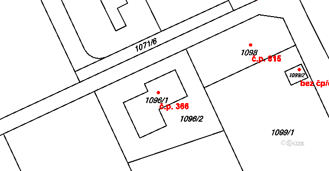 Suchdol 366, Praha na parcele st. 1096/1 v KÚ Suchdol, Katastrální mapa
