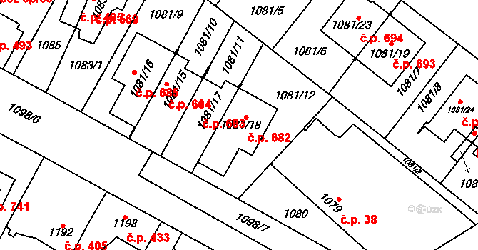 Ďáblice 682, Praha na parcele st. 1081/18 v KÚ Ďáblice, Katastrální mapa
