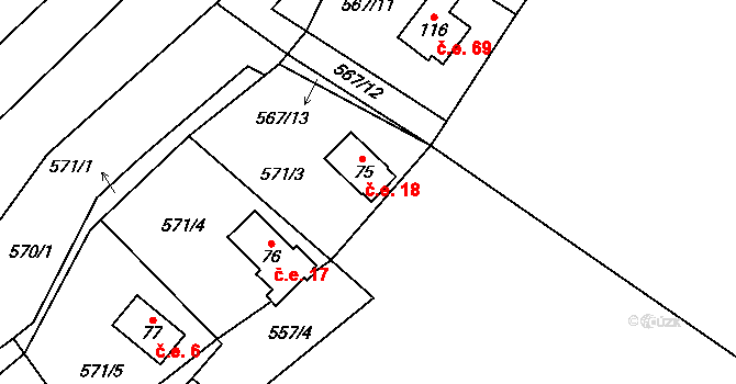 Chramosty 18, Dublovice na parcele st. 75 v KÚ Chramosty, Katastrální mapa