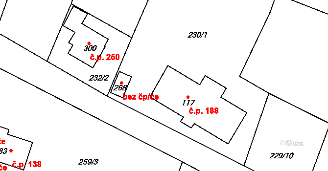 Borovnice 188 na parcele st. 117 v KÚ Borovnice u Staré Paky, Katastrální mapa