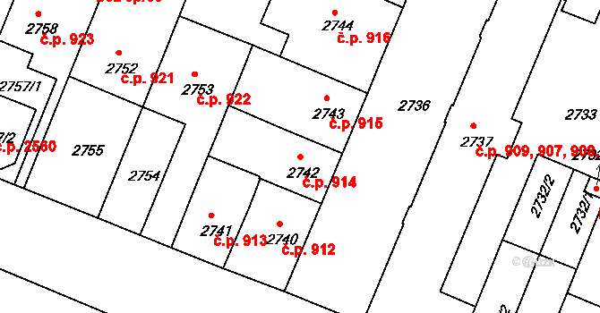 České Budějovice 3 914, České Budějovice na parcele st. 2742 v KÚ České Budějovice 3, Katastrální mapa