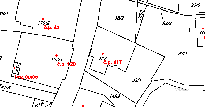 Kunratice 117 na parcele st. 123 v KÚ Kunratice u Frýdlantu, Katastrální mapa