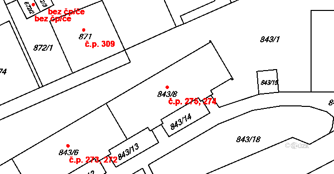 Liberec X-Františkov 274,275, Liberec na parcele st. 843/8 v KÚ Františkov u Liberce, Katastrální mapa