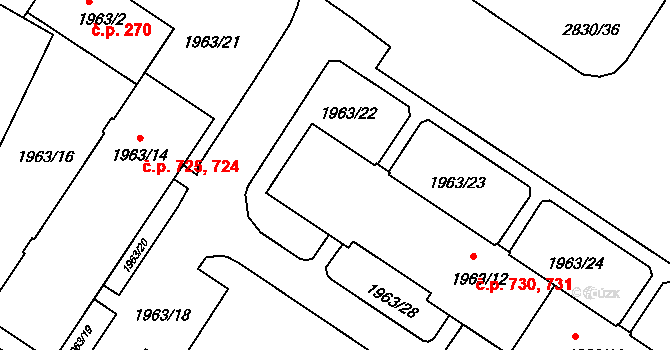 Rumburk 1 730,731, Rumburk na parcele st. 1963/12 v KÚ Rumburk, Katastrální mapa