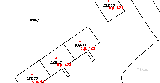 Ráj 422, Karviná na parcele st. 529/11 v KÚ Ráj, Katastrální mapa