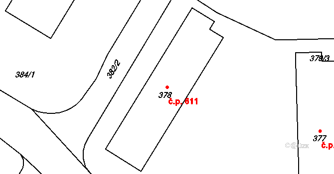 Šumbark 611, Havířov na parcele st. 378 v KÚ Šumbark, Katastrální mapa