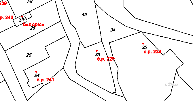 Český Újezd 229, Chlumec na parcele st. 33 v KÚ Český Újezd, Katastrální mapa