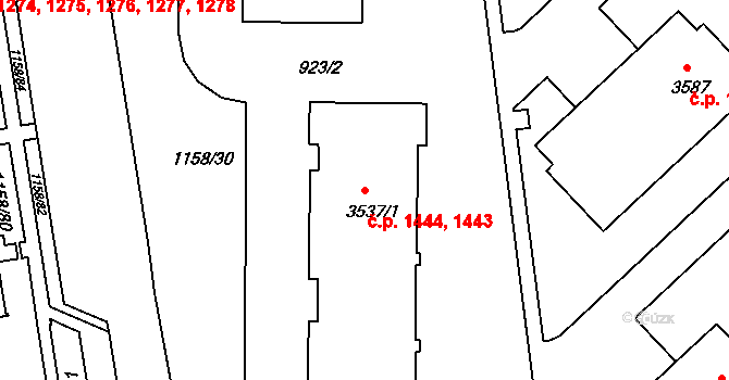 Ústí nad Orlicí 1443,1444 na parcele st. 3537/1 v KÚ Ústí nad Orlicí, Katastrální mapa