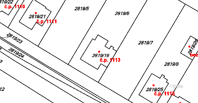 Jemnice 1113 na parcele st. 2819/16 v KÚ Jemnice, Katastrální mapa