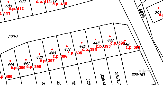 Přední Ptákovice 394, Strakonice na parcele st. 445 v KÚ Přední Ptákovice, Katastrální mapa