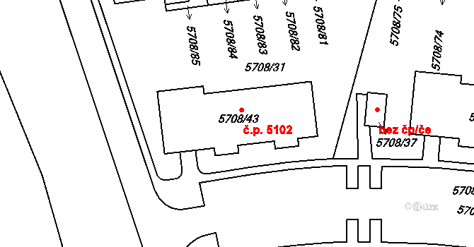 Jihlava 5102 na parcele st. 5708/43 v KÚ Jihlava, Katastrální mapa