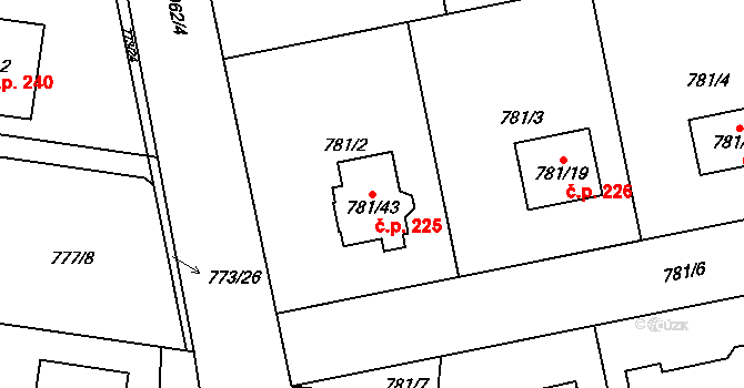 Blížejov 225 na parcele st. 781/43 v KÚ Blížejov, Katastrální mapa