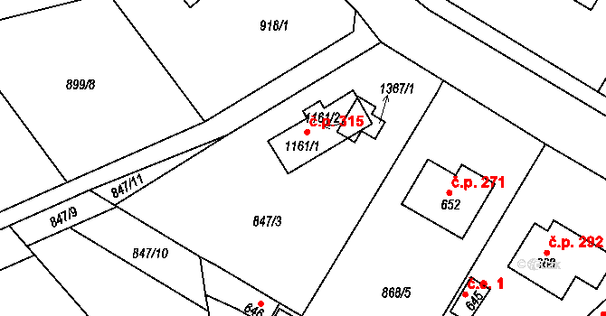 Martinov 315, Záryby na parcele st. 1161/1 v KÚ Martinov, Katastrální mapa