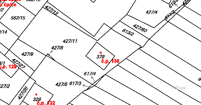 Horní Bělá 136 na parcele st. 379 v KÚ Horní Bělá, Katastrální mapa