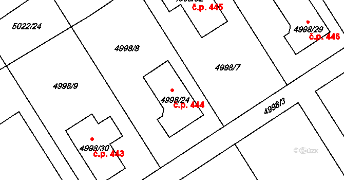 Sviadnov 444 na parcele st. 4998/24 v KÚ Sviadnov, Katastrální mapa