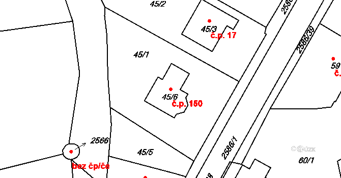 Plzeňské Předměstí 150, Horšovský Týn na parcele st. 45/6 v KÚ Horšovský Týn, Katastrální mapa