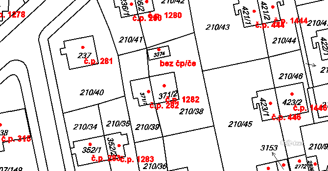 Sezimovo Ústí 1282 na parcele st. 371/2 v KÚ Sezimovo Ústí, Katastrální mapa