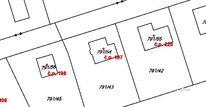 Meclov 197 na parcele st. 791/54 v KÚ Březí u Meclova, Katastrální mapa