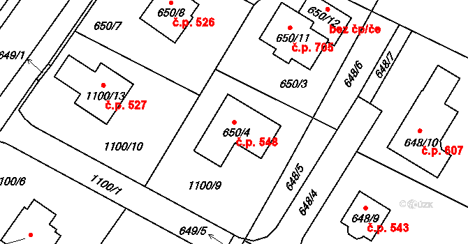 Hřebeč 548 na parcele st. 650/4 v KÚ Hřebeč, Katastrální mapa