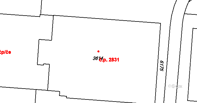 Rožnov pod Radhoštěm 2831 na parcele st. 3614 v KÚ Rožnov pod Radhoštěm, Katastrální mapa