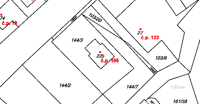 Chlum 156, Hlinsko na parcele st. 225 v KÚ Chlum u Hlinska, Katastrální mapa