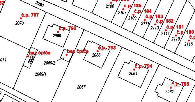 Jemnice 793 na parcele st. 2066 v KÚ Jemnice, Katastrální mapa