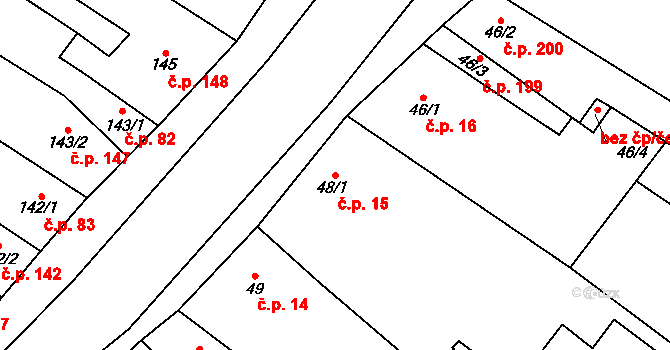 Jimramov 15 na parcele st. 48/1 v KÚ Jimramov, Katastrální mapa
