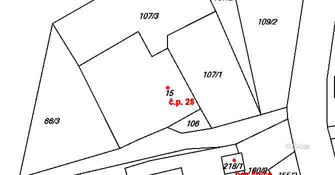 Lhota 25, Lísek na parcele st. 15 v KÚ Lhota u Lísku, Katastrální mapa