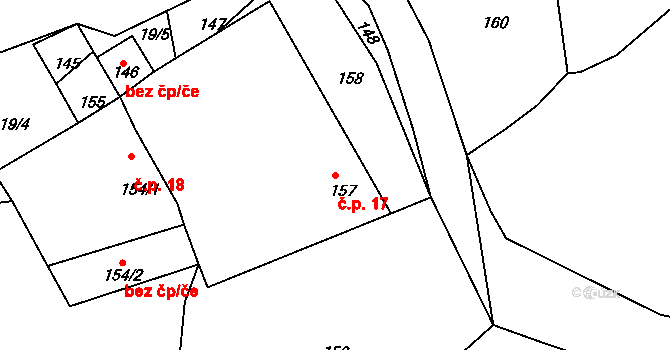 Sirákov 17 na parcele st. 157 v KÚ Sirákov, Katastrální mapa