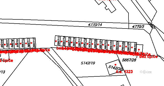 Velké Meziříčí 142 na parcele st. 5667/18 v KÚ Velké Meziříčí, Katastrální mapa