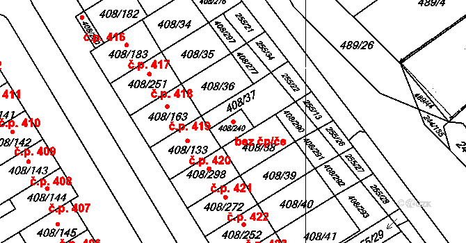 Dobšice 40955346 na parcele st. 408/240 v KÚ Dobšice u Znojma, Katastrální mapa