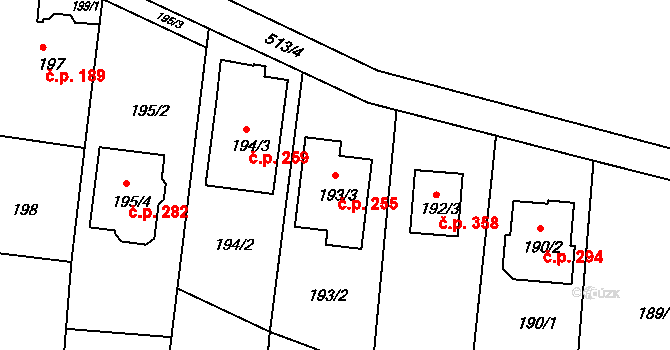 Lípa 255 na parcele st. 193/3 v KÚ Lípa nad Dřevnicí, Katastrální mapa