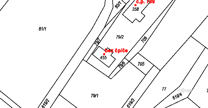 Chvalčov 41516346 na parcele st. 455 v KÚ Chvalčova Lhota, Katastrální mapa