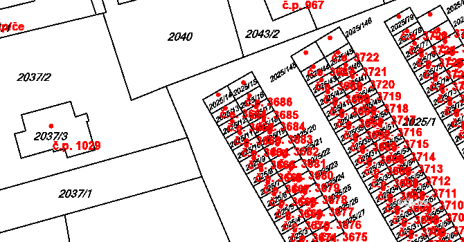 Prostřední Suchá 3663, Havířov na parcele st. 2025/12 v KÚ Prostřední Suchá, Katastrální mapa