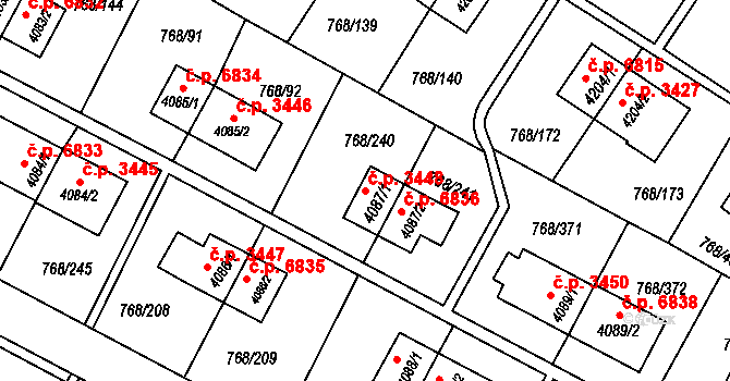 Zlín 3448 na parcele st. 4087/1 v KÚ Zlín, Katastrální mapa
