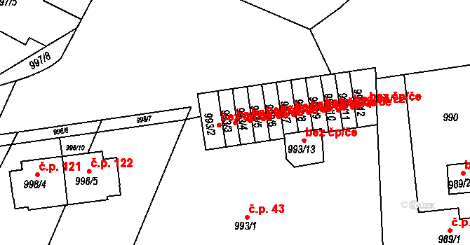 Třinec 42575346 na parcele st. 993/3 v KÚ Lyžbice, Katastrální mapa