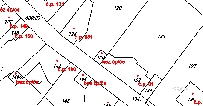 Tuchlovice 44392346 na parcele st. 130 v KÚ Srby u Tuchlovic, Katastrální mapa